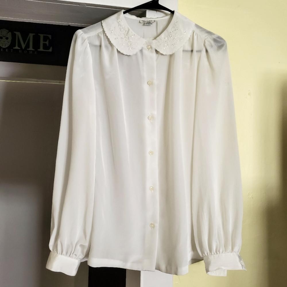 Size 10, button down, silk shirt..